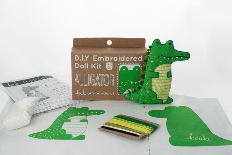 Alligator Embroidery Critter Kit and inclusions - available from Pamela Sue Art & Designs.com in Alaska.