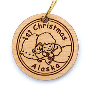 Baby's 1st Christmas birch ornament. Size 2 x 2 x 3/16. Birch ornament made in Alaska.