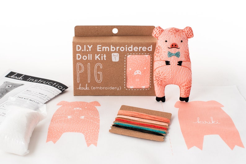 Pig Embroidery Critter Kit and inclusions - available from Pamela Sue Art & Designs.com in Alaska.