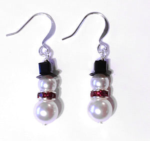 Snowman Earrings - Swarovski Pearls and Crystals