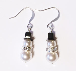 Snowman Earrings - Swarovski Pearls and Crystals