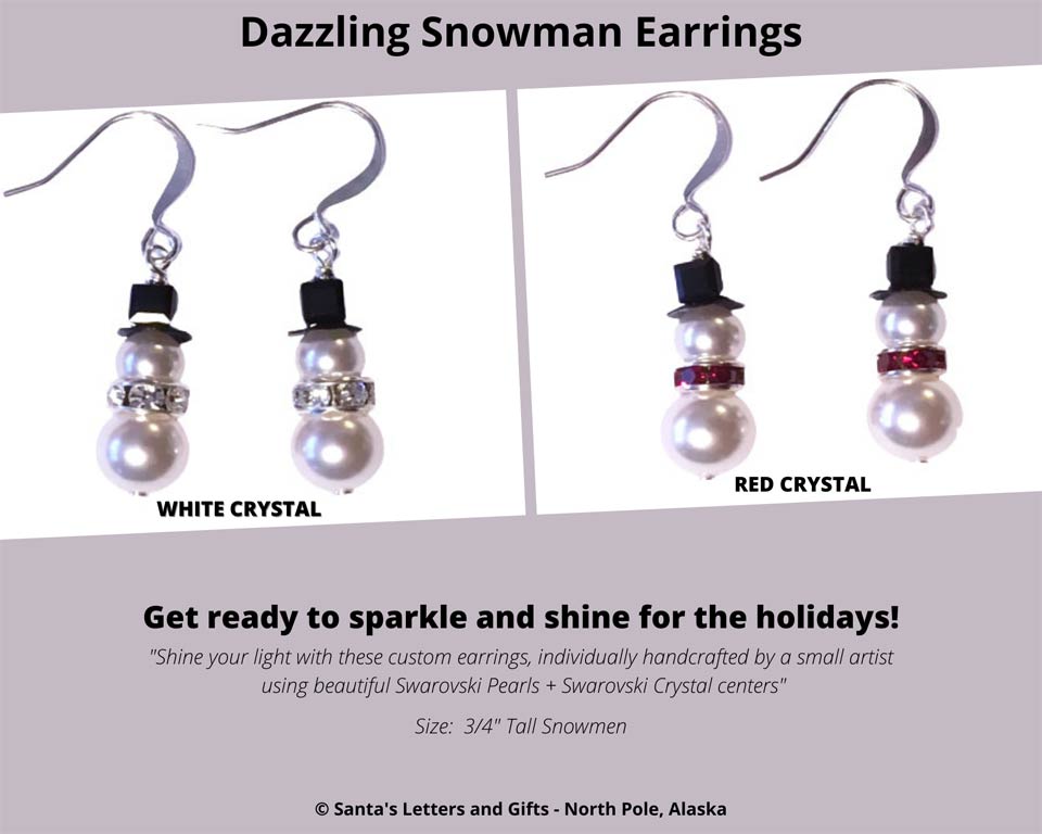 Snowman Earrings - Swarovski Pearls and Crystals