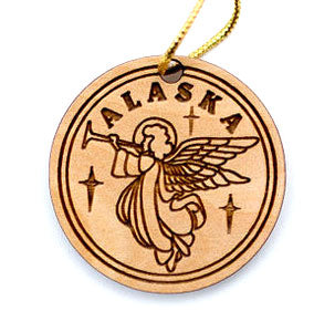 Angel birch ornament. Size 2 x 2 x 3/16. Birch ornament made in Alaska.