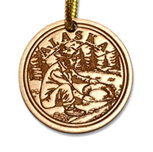 Gold Miner birch ornament. Size 2 x 2 x 3/16. Birch ornament made in Alaska.