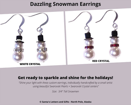 Snowman Earrings - Swarovski Pearls and Crystals