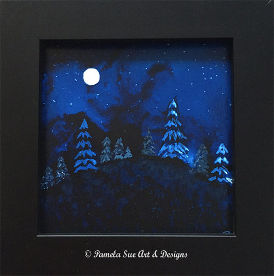 Framed mini with Northern Nights print in wooden frame. Frame size: 5 x 5"  available from PamelaSueArtandDesigns.com - Alaska.
