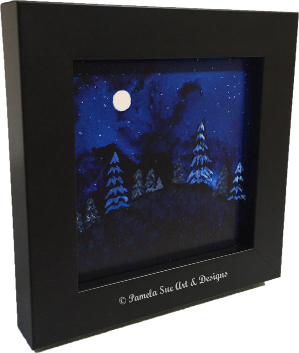 Black framed mini with Northern Nights print in wooden frame. Frame size: 5 x 5"  available from PamelaSueArtandDesigns.com - Alaska.